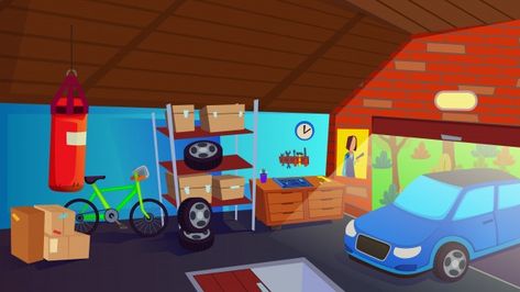 Auto Illustration, Basement Garage, Car House, Car Drive, Car Backgrounds, Garage Interior, Cartoon Background, Graphic Editing, Social Media Design Graphics