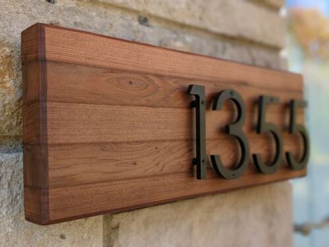 Modern Front Gate Design, Mid Century Modern Mailbox, Contemporary House Numbers, Address Signs For Yard, Apartment Doors, Be Magnetic, Modern House Numbers Sign, Wooden Signage, Exterior House Renovation