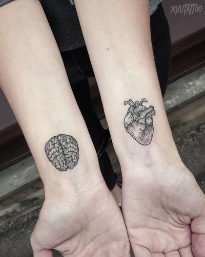 Brain Tattoo, Heart And Brain, Heart Brain, Tattoo Heart, Matching Tattoos, Heart Tattoo, Tattoos Ideas, Tattoo Idea, Tattoo Inspo