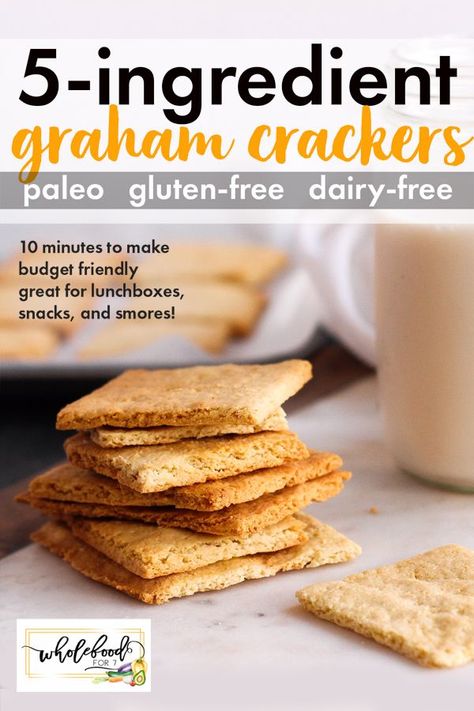 Paleo Graham Crackers - Only 5-ingredient make these clean crackers an easy delicious option! Gluten-free and dairy-free, these are a fabulous snack or lunchbox option and are awesome for s'mores! Budget friendly and only takes 10 minutes to make. Healthy Graham Crackers, Graham Cracker Recipes, Gluten Free Graham Crackers, Paleo Muffins, Dairy Allergy, Gluten Free Crackers, Food Eating, Roasted Pecans, Paleo Lifestyle