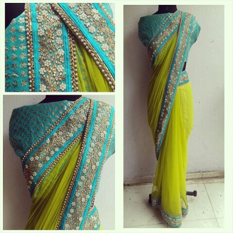 The HYACINTH sari....pure beauty. Lkme green net sari with a beautiful sky blue embelished border. Sky Blue Combination Colours, Sky Blue Colour Combinations, Sky Blue Combination Dress, Sky Blue Color Combinations, Net Sari, Saree Colours, Indian Saree Blouses Designs, Simple Sarees, Saree Designs Party Wear