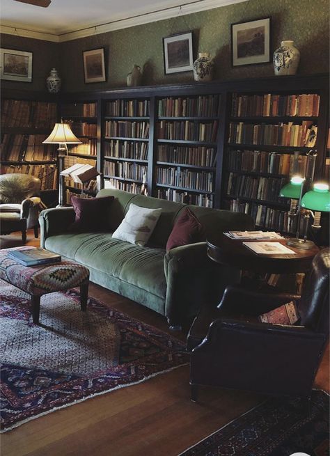 Cozy Home Library, Home Library Rooms, Dark Home Decor, Home Library Design, Home Decor Ideas Living Room, Dark Home, Home Libraries, Ideas Living Room, Home Decorating Ideas