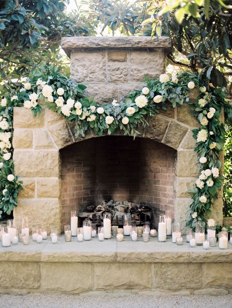 Photography: Ashley Kelemen - ashleykelemen.com  Read More: http://www.stylemepretty.com/2015/02/16/elegant-fall-san-ysidro-wedding/ Fireplace Wedding, San Ysidro Ranch, Garland Wedding Decor, Wedding Reception Flowers, San Ysidro, Venue Decor, Elegant Fall, Ceremony Flowers, Floral Garland