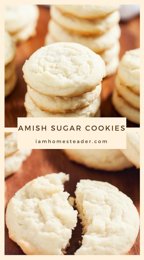 This modern adaptation of Amish sugar cookies produces the softest, no-fuss sugar cookies that will ever come out of your oven, just like grandma used to make!Visit iamhomesteader.com for more delicious mouth watering recipes and fresh from garden meals!# Garden Meals, Amish Cookies, Amish Sugar Cookies, Tomatoes Recipes, Easy Sugar Cookies, Soft Sugar Cookies, 12 Tomatoes, Amish Recipes, Fettuccine Alfredo