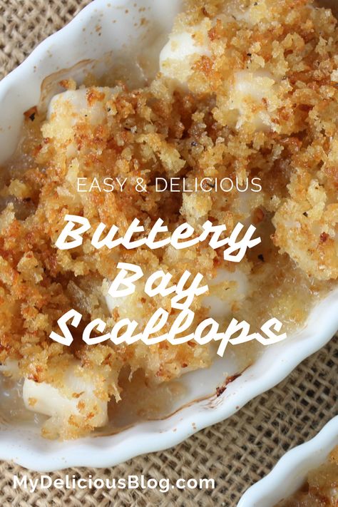 Buttery Bay Scallops Casserole | My Delicious Blog Bay Scallops And Shrimp Recipes, Broiled Bay Scallops, Scallop And Shrimp Casserole, Patagonia Scallops Recipes, Bay Scallops Sauteed, Recipes With Bay Scallops, Baked Bay Scallop Recipes, Frozen Bay Scallop Recipes, Baked Scallops With Ritz Crackers