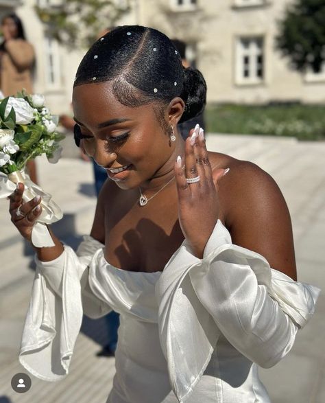 Wedding Hairstyles For Afro Hair, Slick Back Bun Natural Hair Black Women Wedding, Ponytail For Wedding Black Women, Graduation Hairstyles With Natural Hair, Wedding Hair Ponytail Black Women, Afro Bridesmaid Hairstyles, Natural Hair Wedding Styles Afro, Natural Hair Low Bun Wedding, Natural Hair Wedding Styles Updo