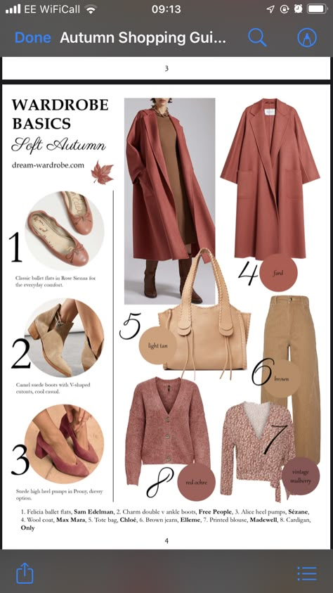 Soft Natural True Autumn, Soft Autumn Winter Wardrobe, Soft Autumn Romantic Style, Soft Autumn Shoes, Warm Autumn Summer Outfits, Soft Autumn Color Palette Makeup, Soft Autumn Winter Outfits, Muted Autumn Outfit, Soft Autumn Outfit Ideas