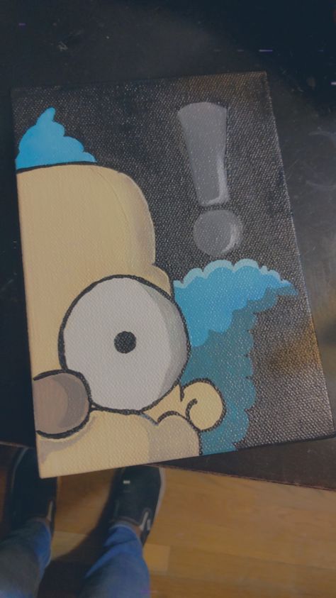 This is a painting of krusty the clown from the Simpsons show I used Apple barrel paint from walmart and a $1 canvas from family dollar. Fun Cartoon Paintings, Klaws Paintings Ideas, Krusty The Clown Painting, Easy Simpsons Painting, Canvas Drawings Cartoon, The Simpsons Painting Ideas, Bart Simpson Canvas Painting, Kaws Painting Ideas On Canvas Easy, Paintings Ideas Cartoons