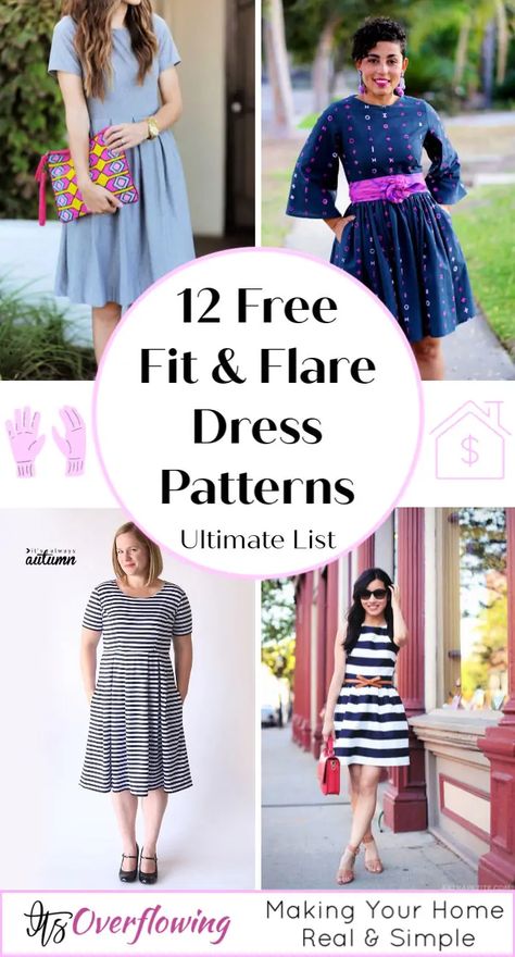 12 Free Fit and Flare Dress Patterns | Free Sewing Patterns Fit And Flare Dress Pattern Free, Simple Sun Dress Pattern Free, Sun Dress Pattern Free, Sun Dress Patterns, Sew A Wrap Skirt, Free Wrap Skirt Pattern, Wrap Around Skirt Pattern, Fit And Flare Dress Pattern, Fit Flare Dress Pattern