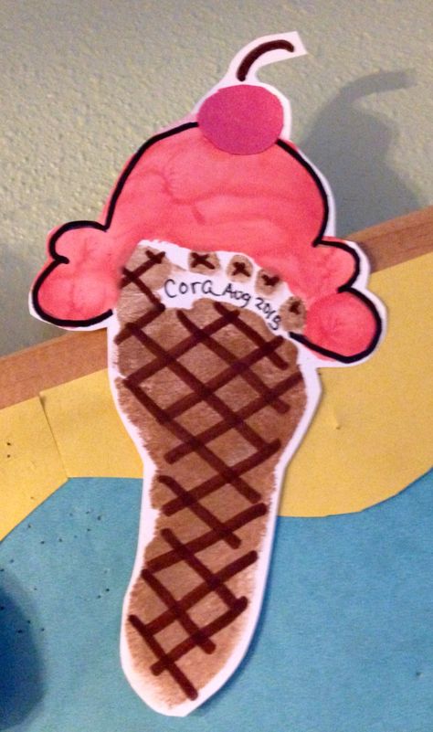 Ice Cream Footprint Art, Ice Cream Toddler Craft, Ice Cream Crafts For Toddlers, Ice Cream Footprint, Snowflake Making, Ice Cream Crafts, Alphabet Crafts Preschool, Infant Room