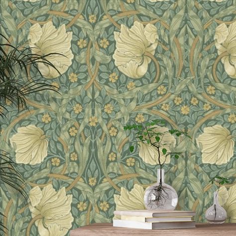 Morris And Co Wallpaper, Pimpernel Wallpaper, Slate Wallpaper, Morris And Co, Os Wallpaper, William Morris Wallpaper, Feature Wallpaper, Vintage Dining Room, Temporary Wallpaper