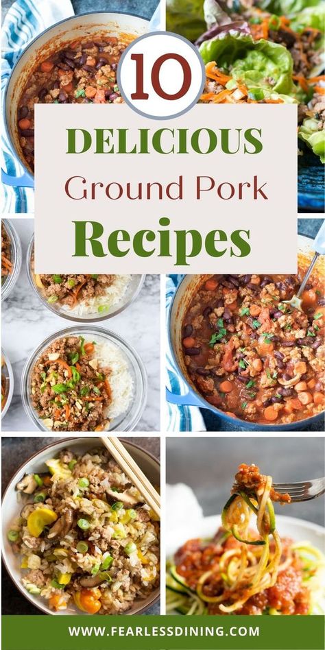 Here are the best 10 ground pork dinner recipes. They are easy to make, and full of flavor. These are great recipes for busy weeknights. Ground pork is a great budget meat if you are keeping grocery costs low. fearlessdining Ground Pork Loin Recipes, Pork Dinners Healthy, Dishes With Ground Pork, Things To Do With Ground Pork, Easy Dinner Recipes Ground Pork, What To Make With Ground Pork Meals, Pork Minced Meat Recipe Easy, Ground Pork Healthy Recipes, Pork Ground Recipes