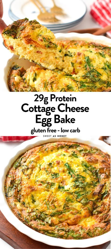 Breakfast Ideas Healthy Make Ahead High Protein Cottage Cheese, Protein Packed Quiche, Bariatric Quiche Recipes, Protein Quiche Recipes, High Protein Egg Breakfast Recipes, Baked Egg Frittata Recipes, Cottage Cheese Spinach Bake, Egg Breakfast Casserole Healthy, Ricotta Egg Bake