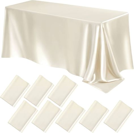 Amazon.com: Lounsweer 8 Packs Satin Tablecloth 102 x 58 Inches Rectangle Table Cover Silk Smooth Fabric Champagne Party Table Cloth for Rectangle Table Parties, Holiday Dinner Wedding Banquet Decoration (Ivory) : Home & Kitchen Table Covers Wedding, Simple Table Decorations, Satin Tablecloth, Formal Table Setting, Table Cloth Decorations, Banquet Decorations, Table Overlays, Champagne Party, Dinner Table Decor