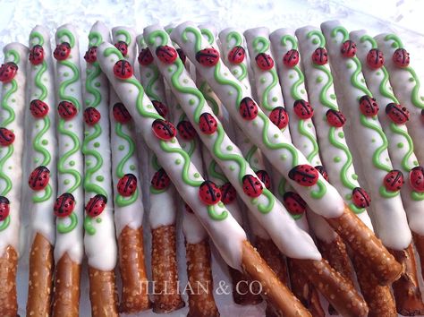 Decorated Pretzel Rods, Spiderweb Pretzel Rods, Animal Print Pretzel Rods, Ladybug Pretzels, Chocolate Pretzel Tarantulas, Chocolate Dipped Pretzel Rods, Dipped Pretzel Rods, Chocolate Dipped Pretzels, Ladybug Birthday Party