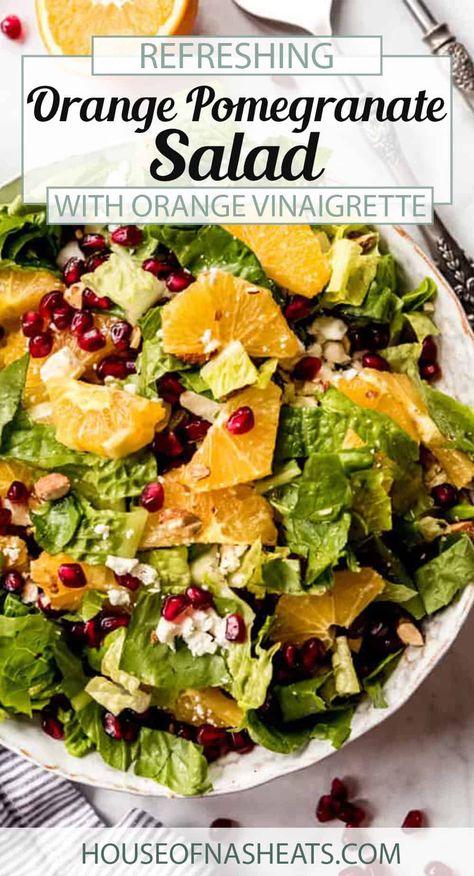 Orange Vinaigrette Dressing, Easy Side Salad, Healthy Vinaigrette, Pomegranate Recipes Salad, Orange Pomegranate, Orange Vinaigrette, Citrus Vinaigrette, Pomegranate Salad, Citrus Salad