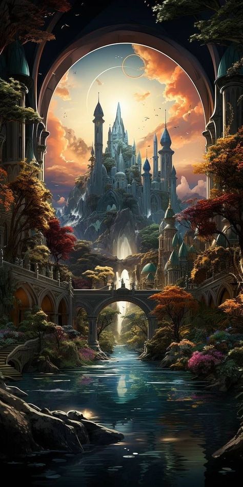 Style Comic, Art Niche, Fantasy Architecture, Floating Garden, Surreal Artwork, Fantasy Stuff, Art Gallery Wallpaper, Fantasy Castle, Fantasy Places