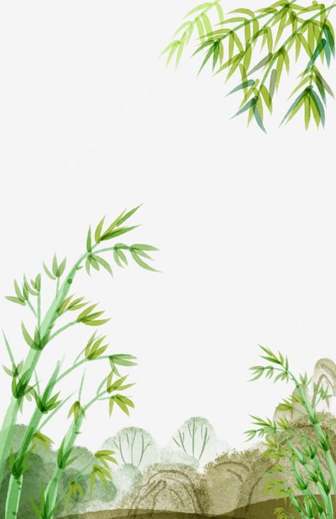 Watercolor Bamboo, Bamboo Border, Painting Bamboo, Plant Png, Bamboo Plant, Border Png, Bamboo Leaves, Blue Poster, Watercolor Ink