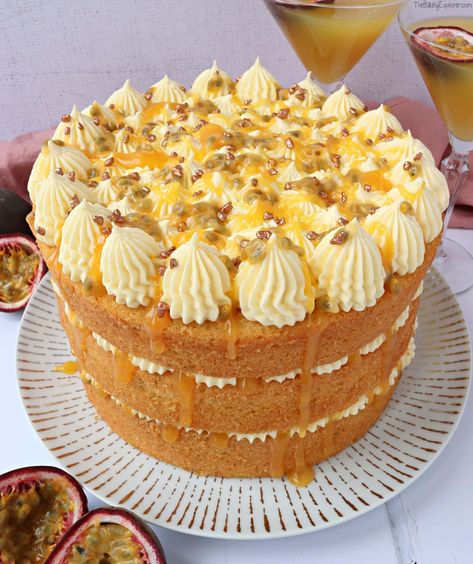 Martini Cake, Passion Fruit Martini, Fruit Martini, Victoria Sandwich Cake, Passion Fruit Cake, Orange Loaf Cake, Passion Fruit Curd, Passionfruit Recipes, One Layer Cakes