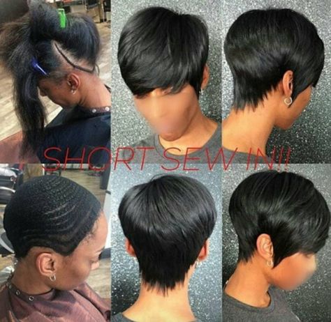 Nice short sew in @the_rose_affect - Black Hair Information Short Sew In Hairstyles, Sew In Weave Hairstyles, 27 Piece Hairstyles, Short Weave Hairstyles, Bump Hairstyles, Short Black Hair, Raw Indian Hair, Sew In Hairstyles, Quick Weave Hairstyles