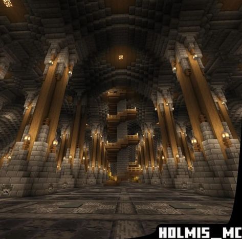 Huge Underground Base Minecraft, Megabase Ideas Minecraft, Ancient Greek Minecraft Builds, Minecraft Dwarven Mine, Minecraft Vault Door, Cave Builds Minecraft, Minecraft Dungeon Build, Minecraft Cave House Ideas, Minecraft Dwarven Architecture