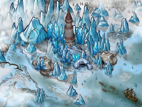 Ice Village, Fantasy City Map, Fantasy Map Making, Map Making, Ice Art, Ice Castles, Island Map, Ice Crystals, Fantasy City