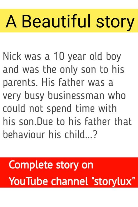 Short inspirational stories, inspirational stories, inspiring story,moral story,short motivational stories in English,short inspirational stories An amazing Heart touching story that would make you cryRespect your child Relationship advice How to deal with relationship How to have string relationship Inspirational story.The true value of life.Motivational story.Never ignore a person who loves you and cares for you.This story will tears in your eyes moral stories Short inspirational stories about Motivational Stories In English, Small Story With Moral, Short Motivational Stories, Moral Lesson, Small Stories For Kids, Stories With Moral Lessons, Motivational Short Stories, Very Short Stories, Stories That Will Make You Cry