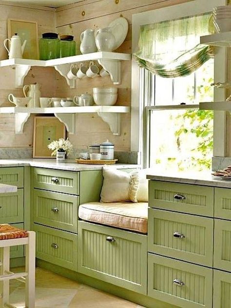 Green Beautiful Kitchen Designs : Beautiful Kitchen Designs for Small Kitchens – Better Home and Garden Decorating Ideas For The Home Kitchen, Cute Small Kitchen Ideas, Cute Kitchen Ideas Apartments, Small Kitchen Seating Ideas, Small Rustic Kitchen Ideas, Green Rustic Kitchen, Very Small Kitchen Ideas Layout, Unique Small Kitchen, Small Gallery Kitchen