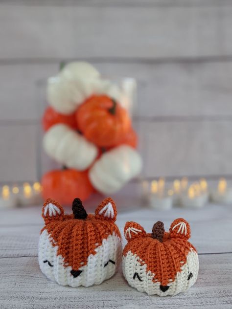 Fox Pumpkin Crochet Pattern Free, Crochet Fox Pumpkin, Fox Pumpkin Crochet Pattern, Pumpkins Crochet Pattern Free, Autumn Crochet Free Patterns, Autumn Amigurumi Free Pattern, Crochet Amigurumi Fox, Free Crochet Fall Patterns, Fall Amigurumi Free Pattern