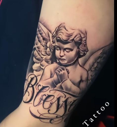 Small Angle Tattoo For Men, 2 Angles Tattoo, Small Angel Tattoo Men, Baby Angel Tattoo For Men, Angel Arm Tattoo, Angel Flash Tattoo, Angle Tattoo For Men, Angel Tattoo Arm, Small Angel Tattoo