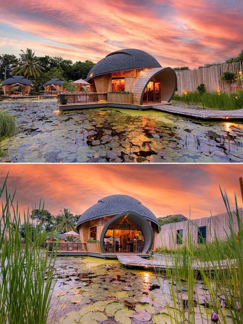 Eco Lodge Ideas, Turtle Inspired Architecture, Eco Cabin Design, Eco Lodge Architecture, Japanese Home Layout, Eco Lodge Design, Small Lodge, Lodge Exterior, Turtle Shells