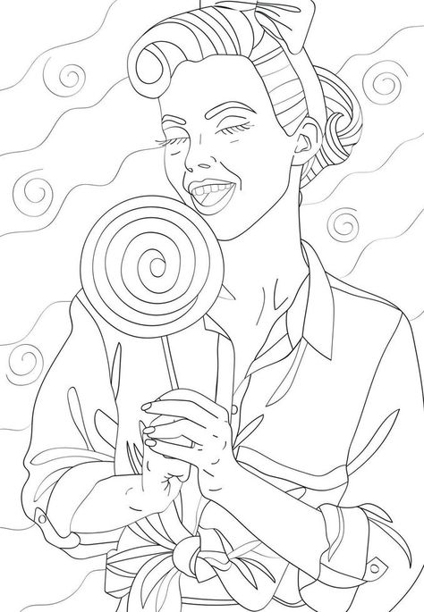 The girl is holding a large lollipop in her hands. Lollipop Reference Drawing, Holding Lollipop Reference, Girl Holding Lollipop, Lollipop Reference, Holding Lollipop, Holding A Lollipop, Large Lollipops, Valentines Illustration, Reference Drawing