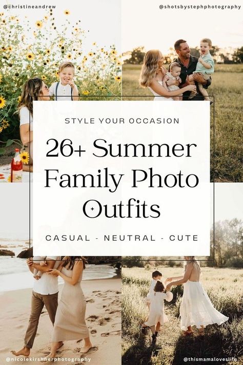 Looking for summer family photo outfits in 2024? Get inspired with these stunning simple and casual family picture outfits for spring, beach, outdoors, and indoors! Family photoshoot outfits, beach family photo outfits Summer Family Photo Outfits 2024, Family Photo Outfits Summer Lake, Summer Pictures Family, Family Photos Mood Board, Relaxed Family Photo Outfits, Lake Family Photoshoot Outfits, Large Family Photo Outfits Summer, Late Summer Photoshoot Family, Family Photos By River