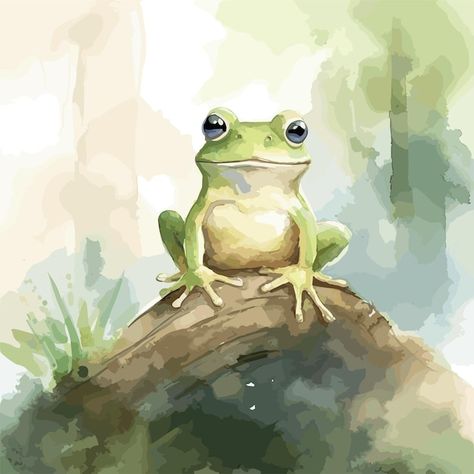 Paint Frog Easy, Frog Drawing Watercolor, Whimsical Frog Art, Watercolor Frog Easy, How To Draw Frogs, Frog Watercolor Paintings, Cute Frogs Art, Easy Animal Paintings, Frog Painting Easy