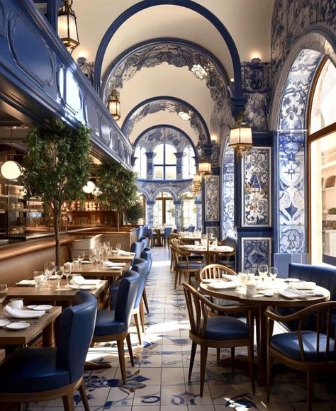 Car Showroom Interior, Bistro Interior, Design Exploration, Blue Cafe, Greek Restaurants, Restaurant Concept, French Restaurants, Hotel Project, Cafe Interior Design