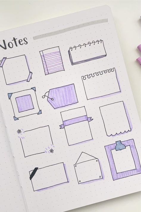 Want to add some fun doodles to your bullet journal!? Check out these super cute paper note doodle tutorials for inspiration! #bujo #doodles #bulletjournal #bujodoodle Bullet Journal Frames, Bullet Journal Boxes, Penanda Buku, Kraf Kertas, Album Journal, Bullet Journal Banner, Note Doodles, Bullet Journal Notes, Bullet Journal Paper