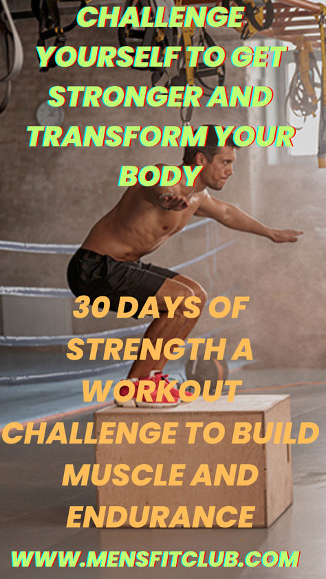 Graphic of a 30-day workout challenge featuring daily exercises to build strength, burn fat, and improve fitness. Includes a mix of bodyweight movements, cardio, and strength training with increasing intensity over the month. Perfect for beginners or anyone looking to stay motivated and achieve fitness goals. Workout Challenge For Men, Workout Challenge 30 Day, Workout Challenge At Home, At Home Workout Challenge, Workout Challenge For Beginners, Home Workout Challenge, 30 Day Workout Plan, Beginners Workout, Challenge Workout