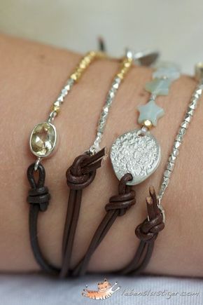 Leather bracelet tutorial! So cute Leather Bracelet Tutorial, Jewelry Techniques, Leather Bracelets, Jewelry Making Tutorials, Bracelet Tutorial, Diy Schmuck, Jewelry Creation, Jewelry Projects, Jewelry Tutorials