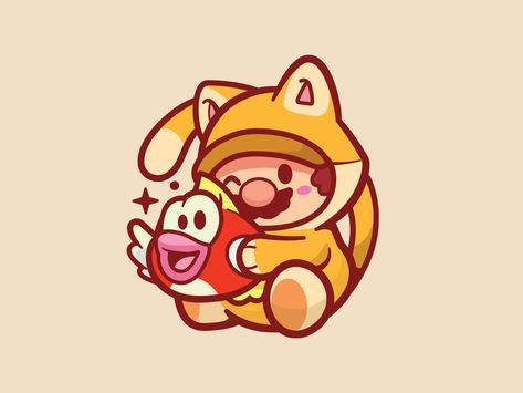 Chibi Mario Characters, Cute Mario Characters, Cute Mario Drawing, Gaming Illustration Art, Cute Video Game Characters, Super Mario Painting, Mario Illustration, Super Mario Cat, Mario Cute