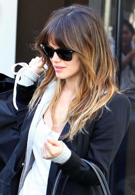 ombre with bangs Ombre Hair With Fringe, Balayage With Fringe, Rachel Bilson Hair, Bangs Balayage, Bangs And Balayage, Dark Ombre Hair, Balayage Ideas, Hair Ombre, Brunette Balayage Hair