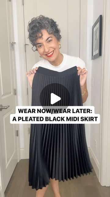 GRAZIA | DAILY STYLE INSPO on Instagram: "WEAR NOW/WEAR LATER: A PLEATED BLACK MIDI SKIRT🖤// I had a someone ask me to style this skirt different ways, so since we’re getting closer to that weird in-between time of year, I thought I’d show you how versatile this little skirt could be! Pleats have always been classic, but they started to trend last year and are still going strong.  . I’ll link everything I can and similar to my LTK! 😘 . . . #pleatedskirt #waystowear #wearnowwearlater #outfitideas" Black Plated Skirt Outfit, Black Pleated Skirt For Work, Black Pleated Midi Skirt Outfit, Black Polka Dot Skirt Outfit, Black Maxi Skirt Outfit Ideas, Mid Length Skirt Outfit, Black Pleated Skirt Outfit, Pleated Midi Skirt Outfit, Black Pleated Midi Skirt