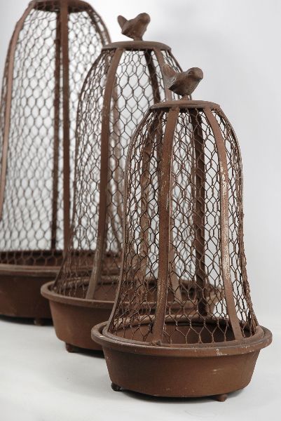 Wire cloches. These are bird cages & a bit $$ but if you're planning a wedding or looking for unusual stuff, try looking here. Bird Cage Decor, Birdcages, Glass Cloche, Bird Cages, Chicken Wire, Wire Baskets, Apothecary Jars, Wire Art, Bird Cage