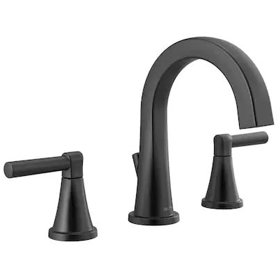 Delta black bathroom faucet at Lowes.com: Search Results Black Moodboard, Golf House, Delta Faucets Bathroom, Black Bathroom Faucet, Plastic Pop, Black Faucet, Condo Ideas, Widespread Bathroom Faucet, Farmhouse House