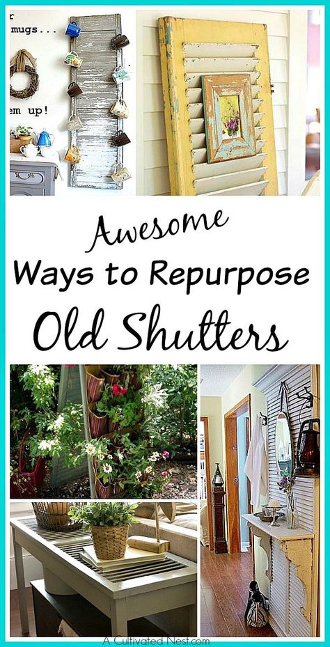 Awesome Ways To Repurpose Old Shutters - Lots of great inspiration! DIY home decorating projects, upcycle projects, vintage, shutters, decorating ideas Shutter Shelf, Shutter Projects, Shutter Decor, Diy Shutters, Old Shutters, Diy Upcycling, Shutter Doors, Window Shutters, Old Doors