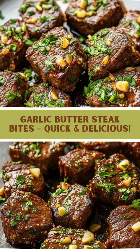 Steak Bites Dinner Recipes, Beef Garlic Bites, Easy Garlic Butter Steak Bites, Steak Bites Recipes Skillet, Easy Garlic Steak Bites, Garlic Bites Steak, Crock Pot Garlic Steak Bites, Blackened Steak Bites, Marinade For Steak Bites