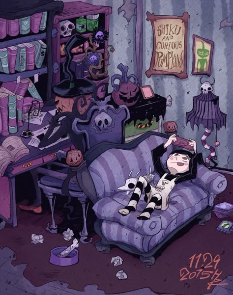 20151129 by hakutooon.deviantart.com on @DeviantArt Cartoon Witch Wallpaper, Cute Spooky Art, Spooky Illustration, Arte Peculiar, Halloween Artwork, Japon Illustration, Halloween Wallpaper Iphone, Grunge Art, Halloween Illustration