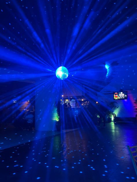 Blue Euphoria Party, Fun Blue Aesthetic, Aesthetic Party Background, Blue Disco Party Decorations, Starry Night Party Aesthetic, Club Aesthetic Background, Disco Night Aesthetic, Midnight Party Aesthetic, Disco Birthday Aesthetic