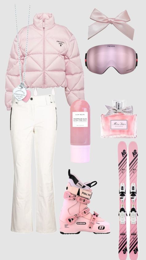 another ski outfit! #ski #pink #winteraesthetic Pink Ski Aesthetic, Pink Snowboard Outfit, Ski Aesthetic Outfits, Pink Ski Outfit, Ski Jacket Outfit, Skiing Aesthetic Outfits, Pink Snowboard, Pink Ski Jacket, Outfit Ski