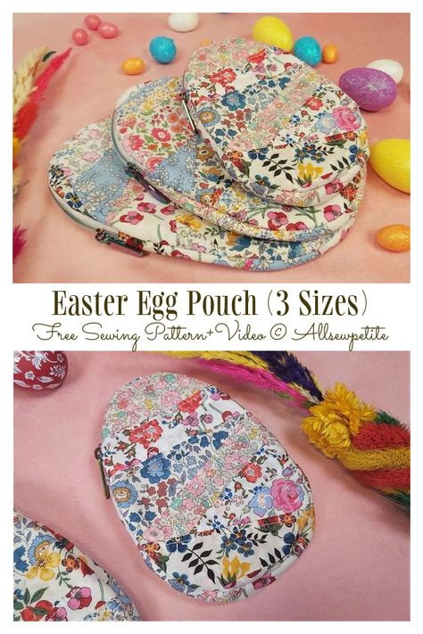 Fabric Easter Egg Pouch Free Sewing Pattern + Video | Fabric Art DIY Fabric Art Diy, Sanitary Products, Easter Egg Pattern, Sewing To Sell, Pouch Sewing, Free Sewing Pattern, First Aid Supplies, Pouch Pattern, Embroidery Lace