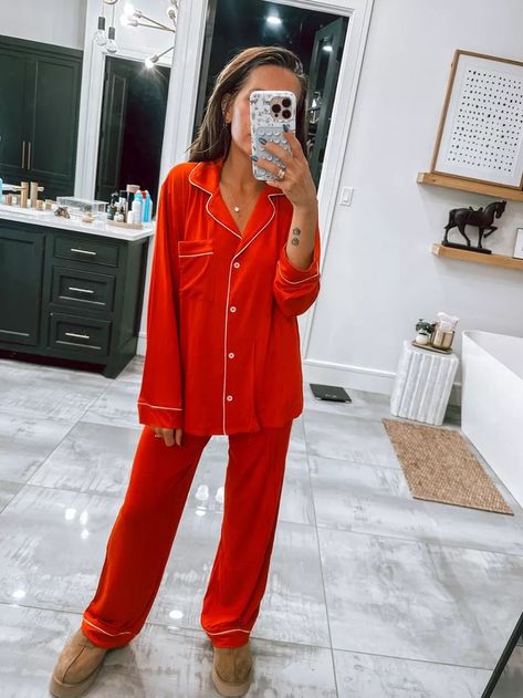 New red pjs - XS Red Pjs Outfits, Red Pjs, Sleepwear Ideas, Women Street Style, Pajama Outfit, Red Pajamas, Comfy Outfit, Christmas Pjs, Women Street